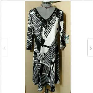 PERSEPTION CONCEPT Beaded Midi Dress S Black White